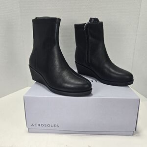 Aerosoles Binnie Black Wedge Faux Leather Ankle Boots Women's Size 6 Wide
